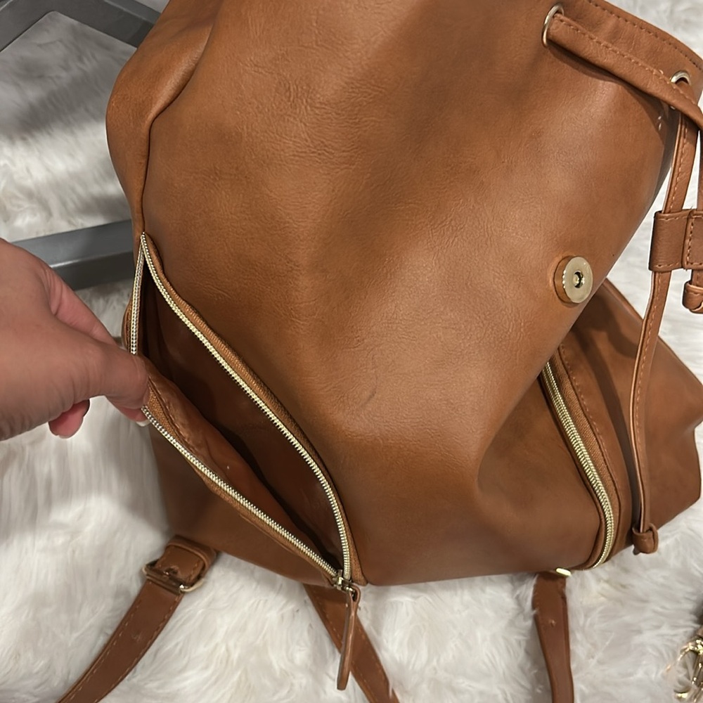 Brown (Faux) Leather Backpack - Picture 4 of 5